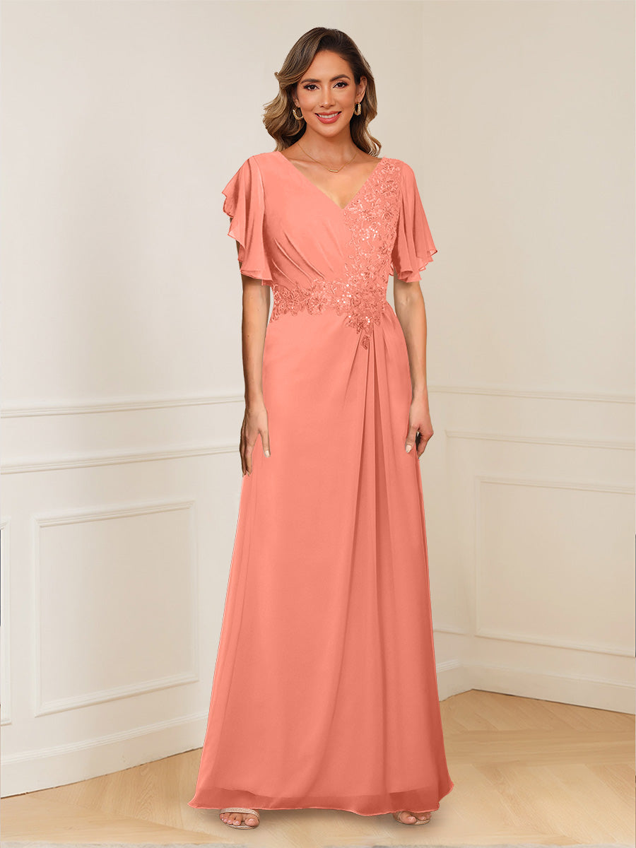 Celestine Hope Coral back view mother of the bride dress