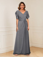 Celestine Hope Steel Grey front view mother of the bride dress
