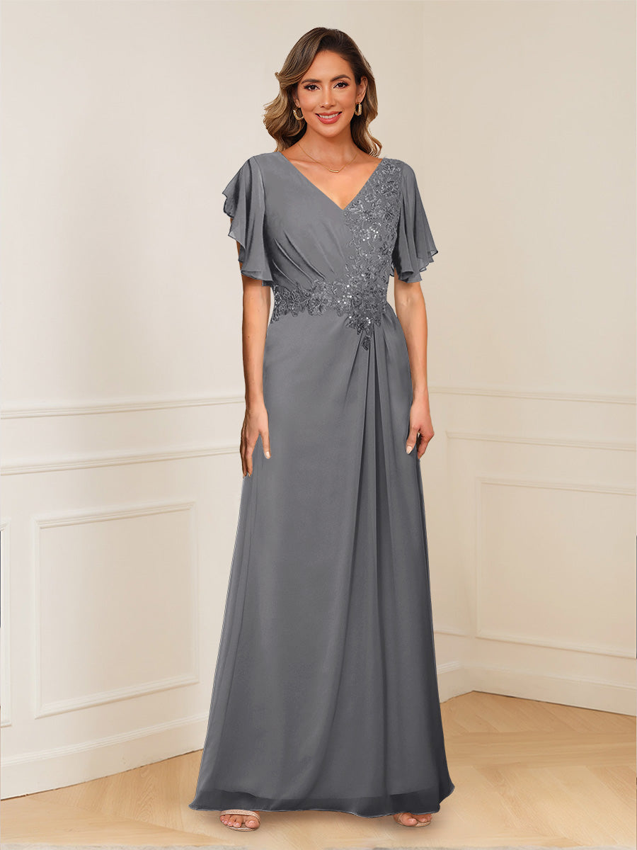 Celestine Hope Steel Grey front view mother of the bride dress