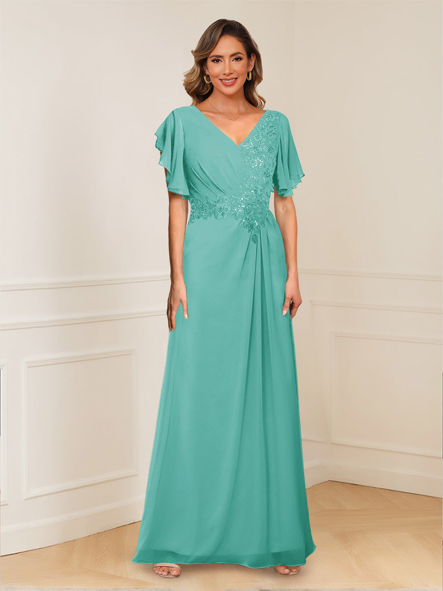 Celestine Hope Pool Blue back view mother of the bride dress