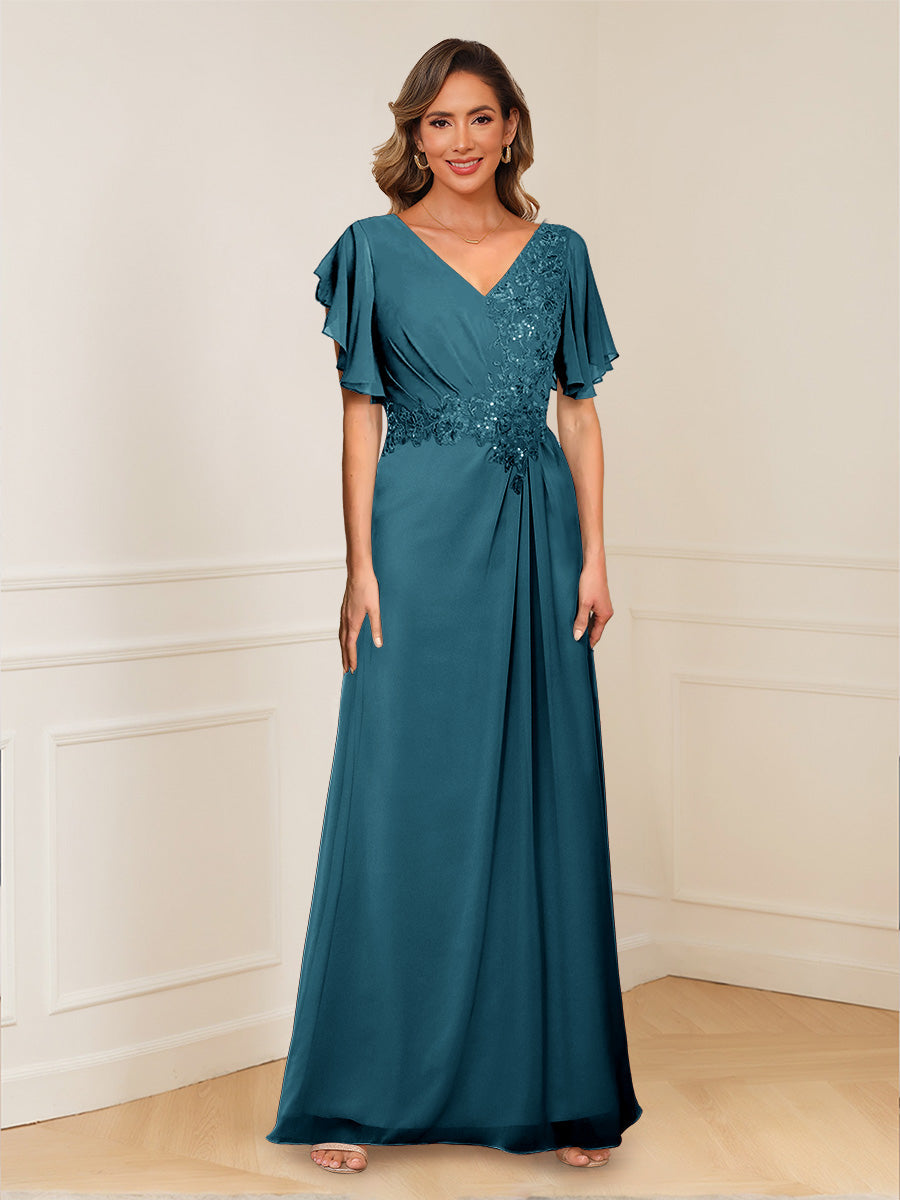 Celestine Hope Teal front view mother of the bride dress