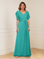 Celestine Hope Turquoise back view mother of the bride dress