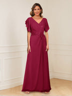 Celestine Hope Burgundy side view mother of the bride dress