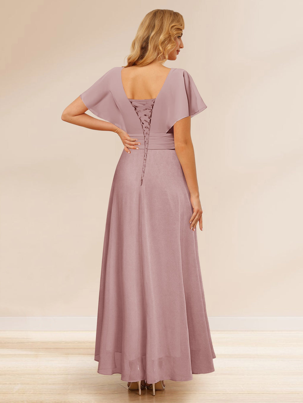 Xanthe Dusty Rose back view bridesmaid dress