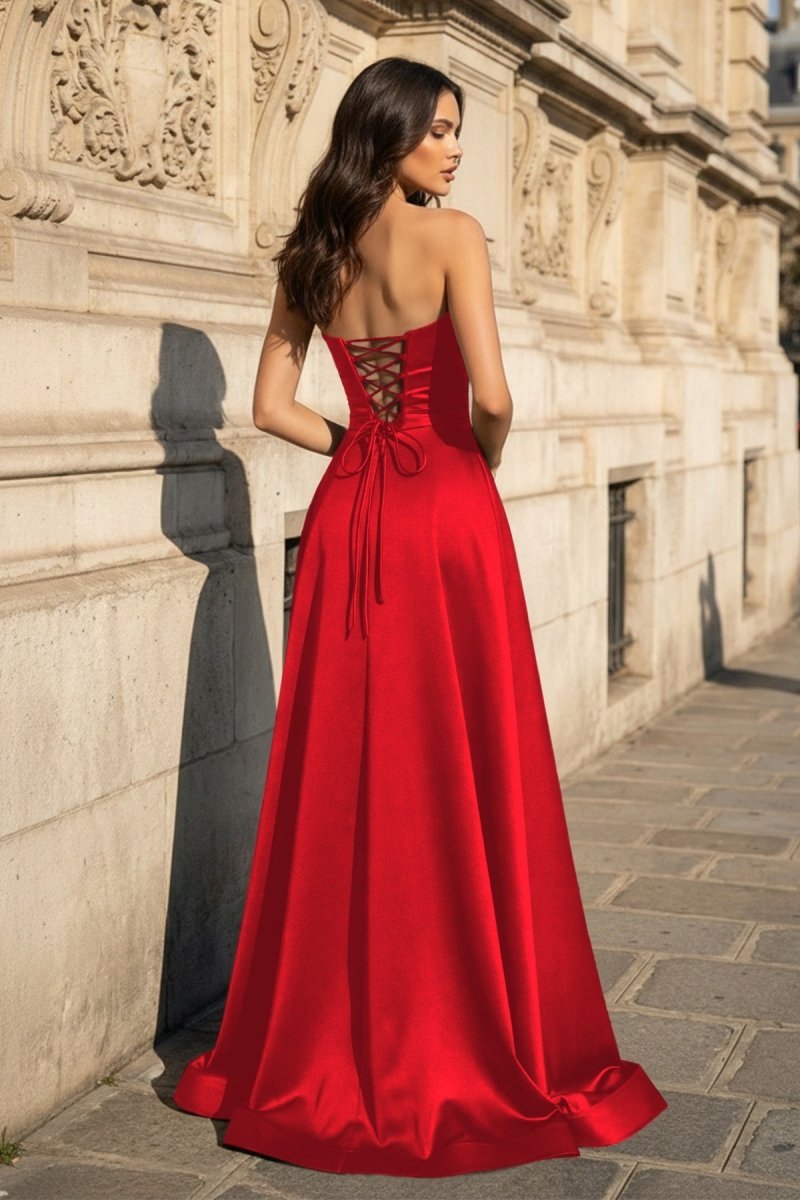 Blythe Corinne Red back view prom dress