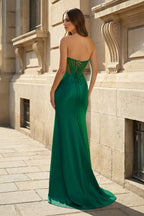 Ink Blue Satin Mermaid Evening Dress with Sweetheart Neckline and Beading