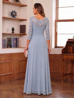Rosalind Pearl Dusty Blue back view mother of the bride dress