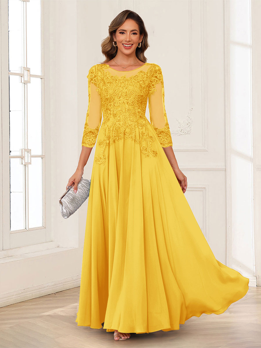 Dorothea June Gold front view mother of the bride dress