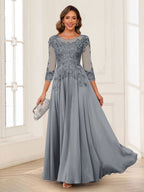 Dorothea June Grey front view mother of the bride dress