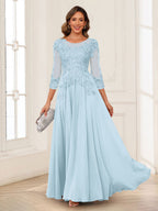 Dorothea June Sky Blue front view mother of the bride dress