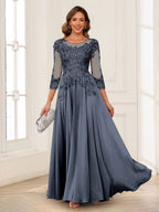Dorothea June Navy Blue front view mother of the bride dress