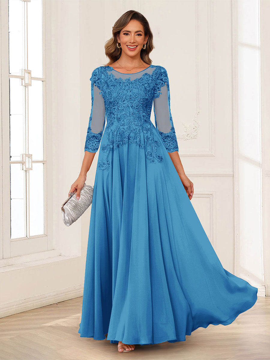 Dorothea June Ocean Blue front view mother of the bride dress
