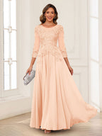 Dorothea June Peach front view mother of the bride dress