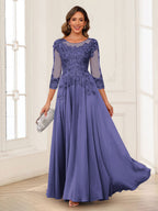 Dorothea June Dusty Blue back view mother of the bride dress