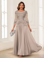 Dorothea June Taupe front view mother of the bride dress