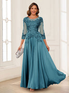 Dorothea June Teal front view mother of the bride dress
