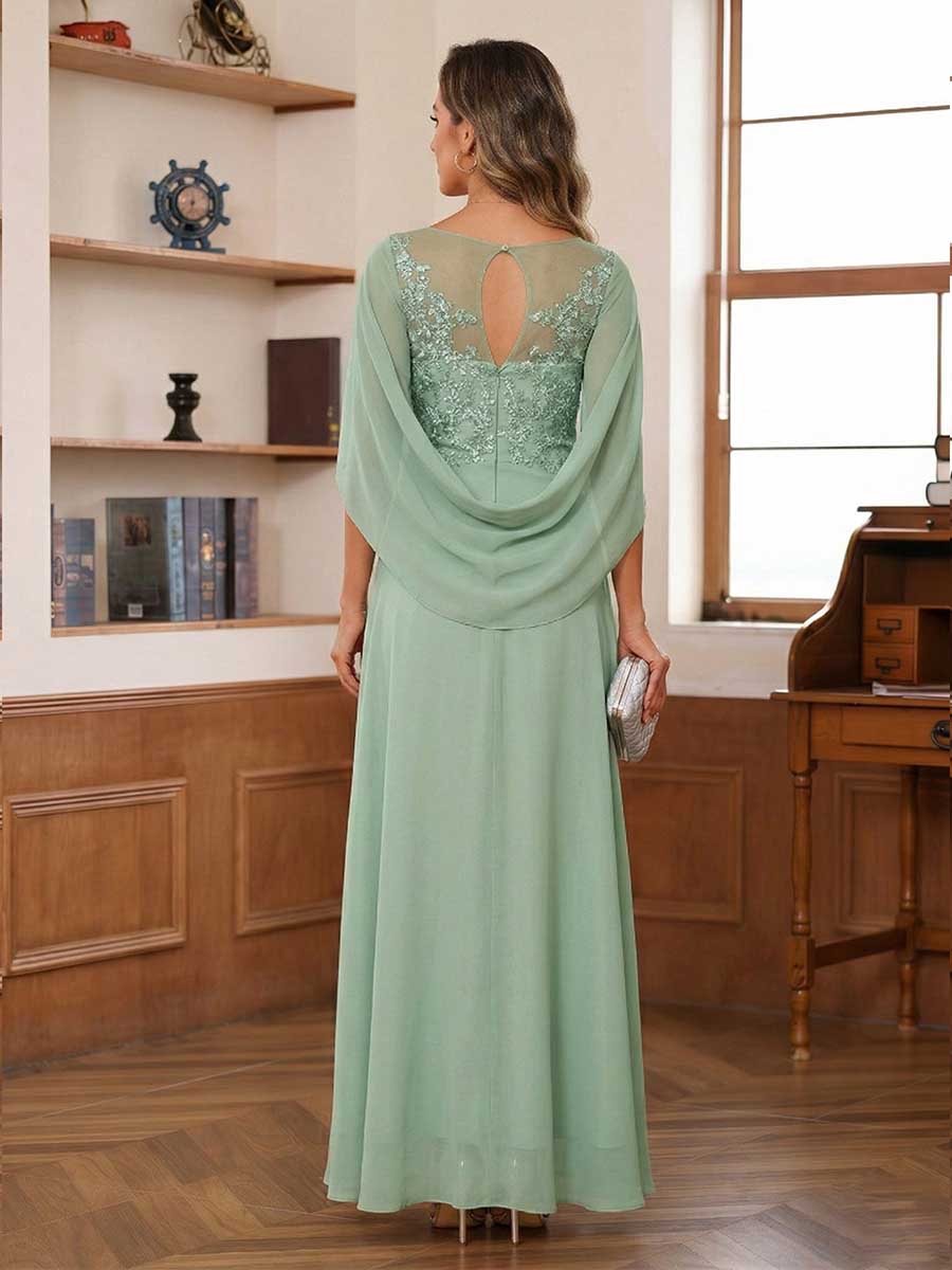 Camille sage green back view mother of the bride dress