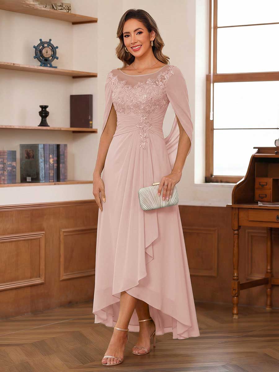 Theodora Belle Blush front view mother of the bride dress