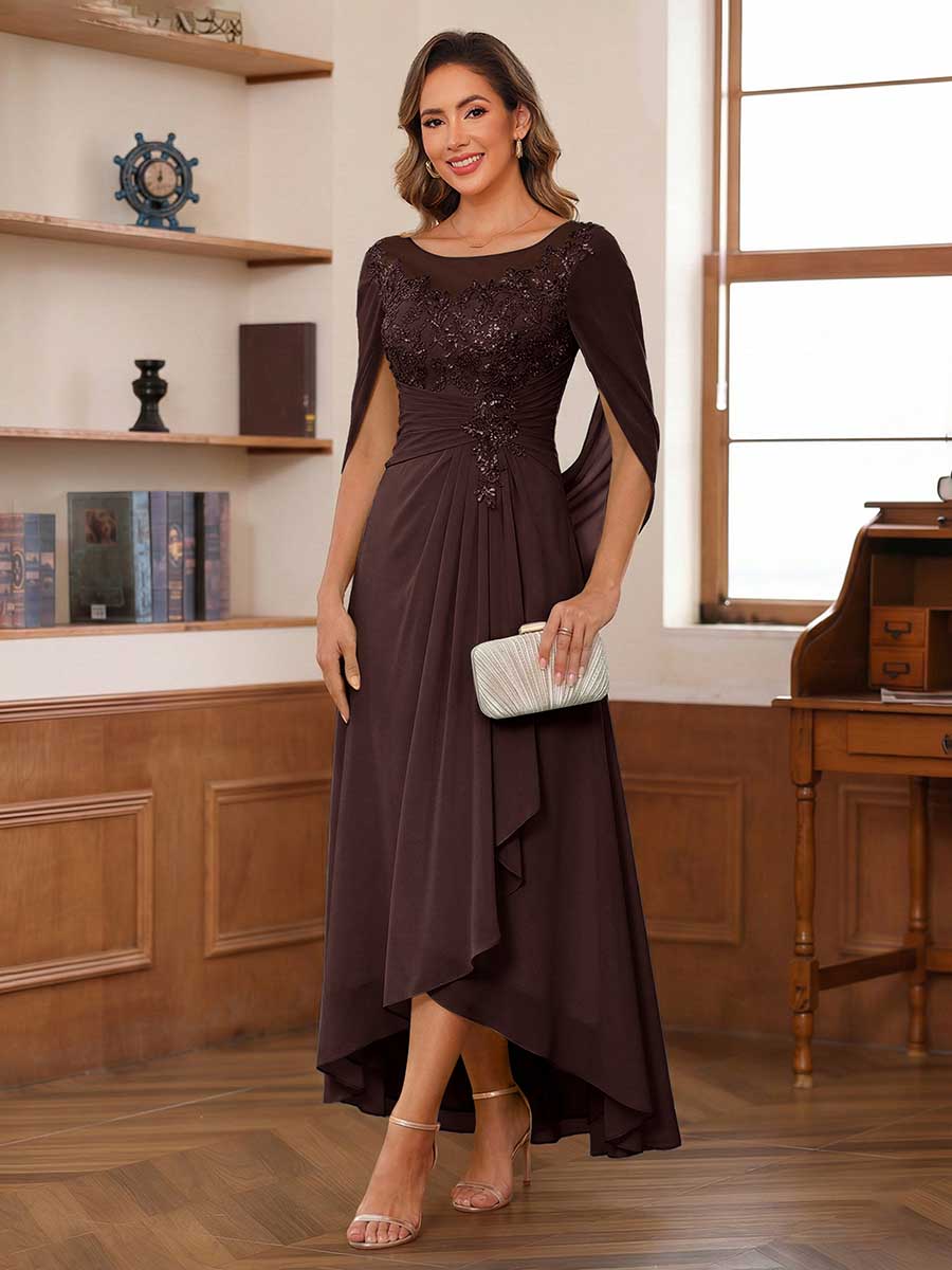 Camille brown front view mother of the bride dress