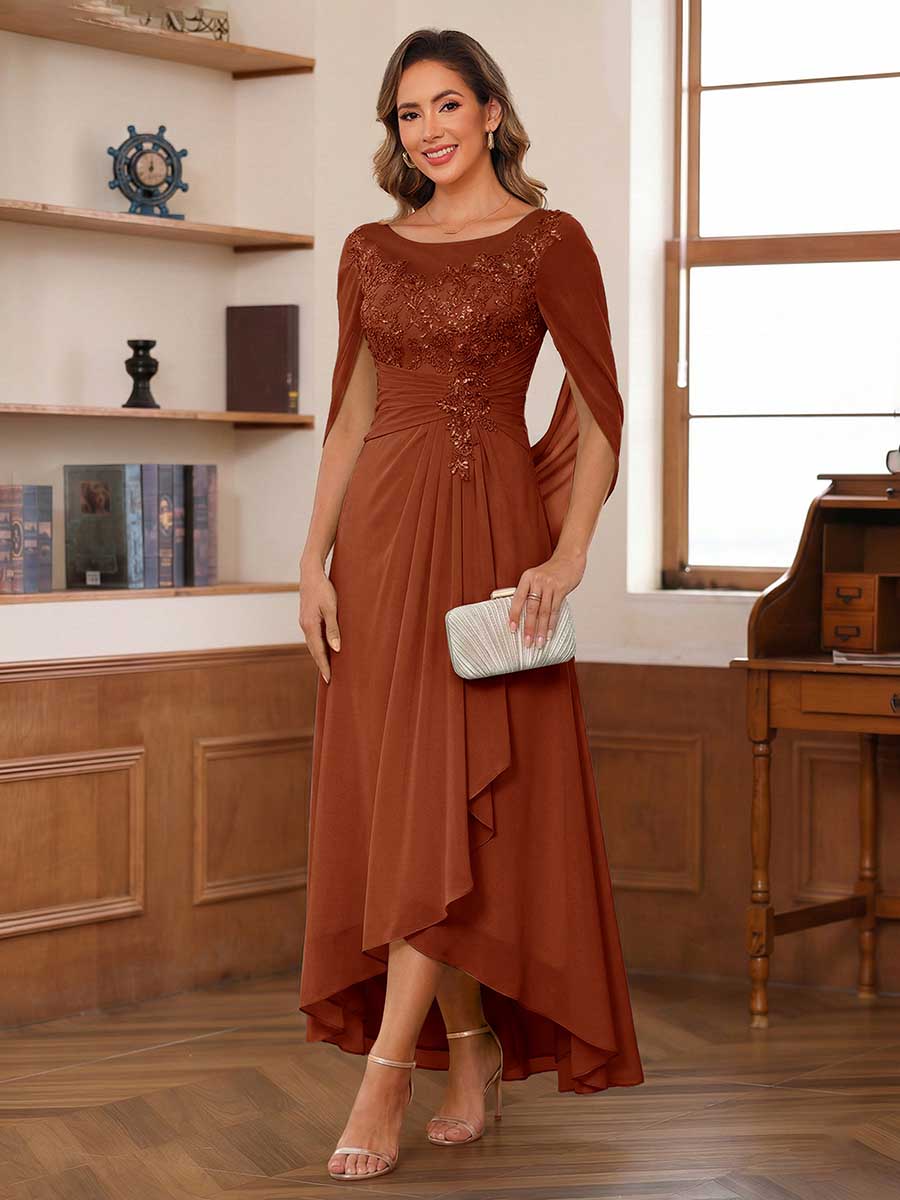 Camille burnt orange front view mother of the bride dress