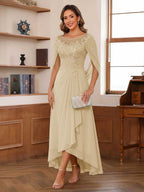 Theodora Belle Champagne front view mother of the bride dress