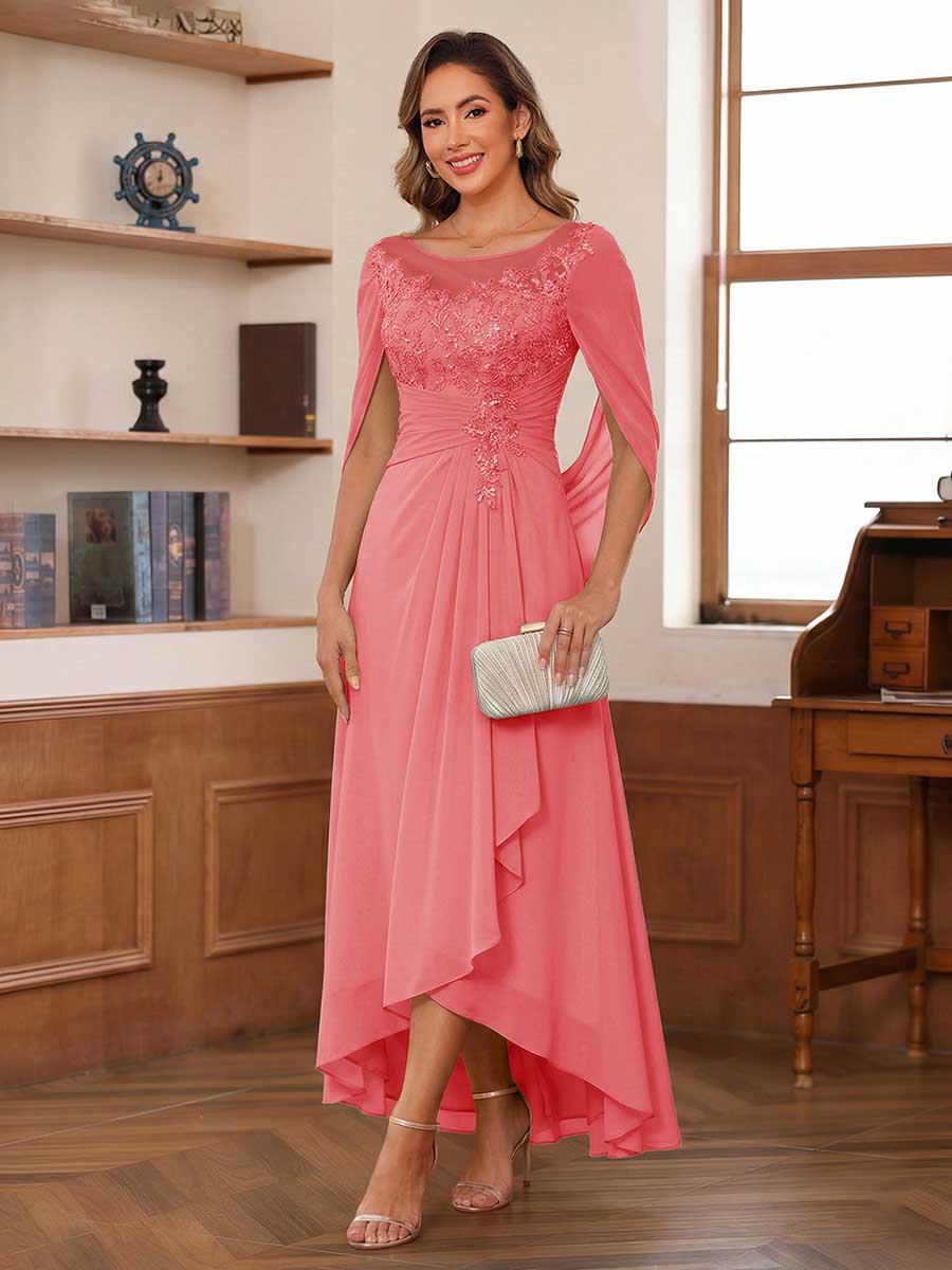 Theodora Belle Coral front view mother of the bride dress