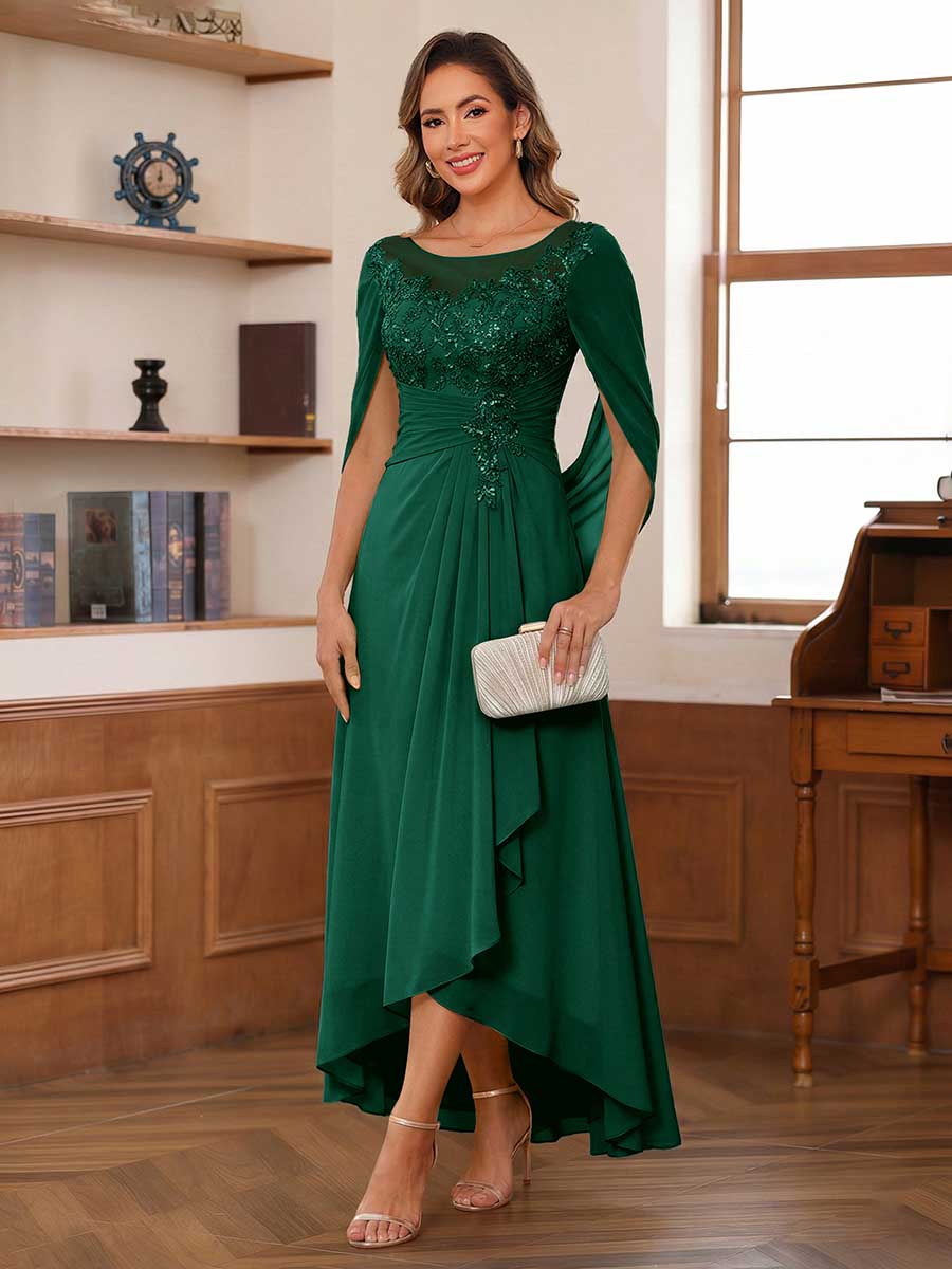 Theodora Belle Hunter Green front view mother of the bride dress