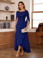 Camille royal blue front view mother of the bride dress