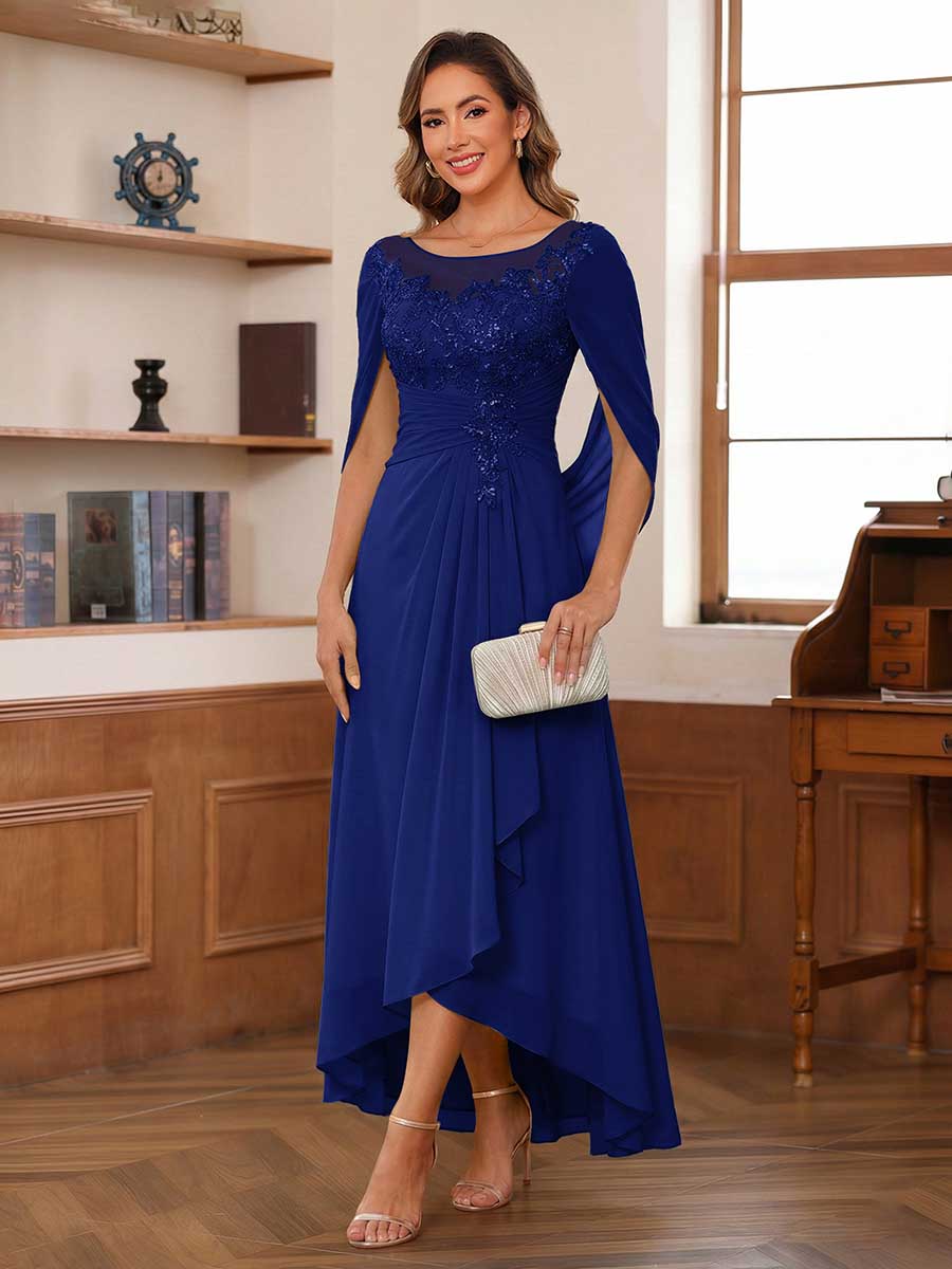 Camille royal blue front view mother of the bride dress