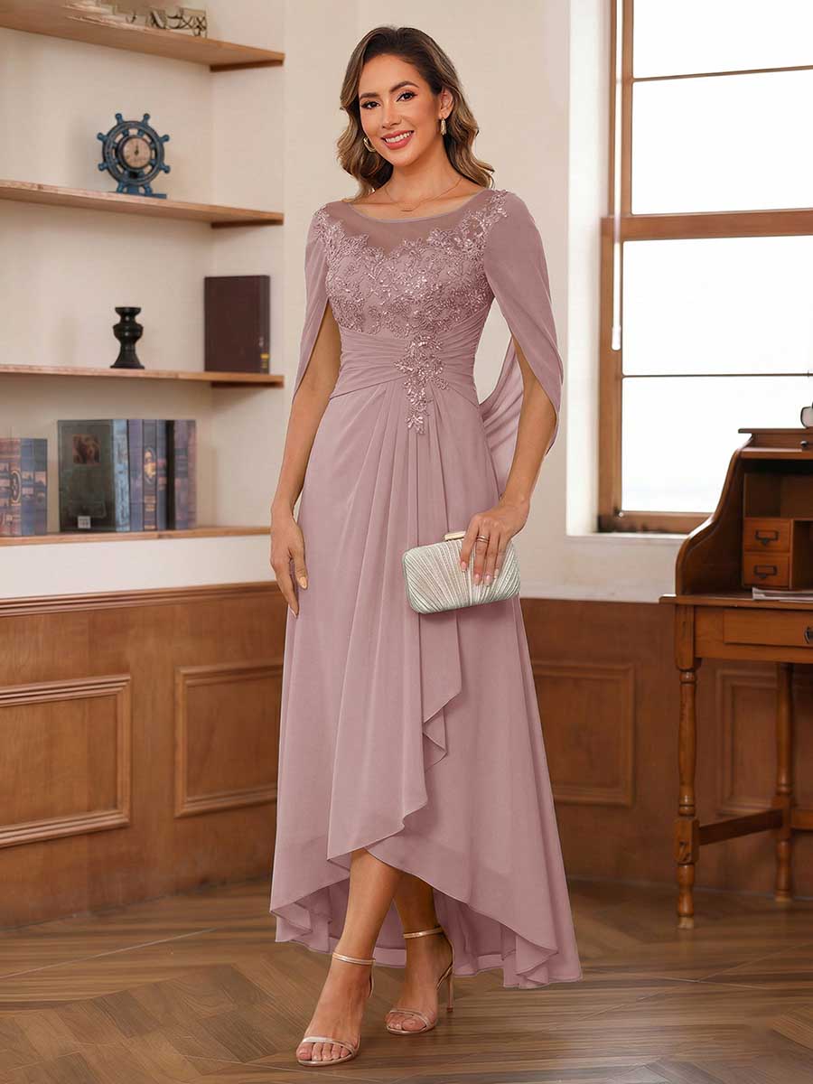 Camille dusty rose front view mother of the bride dress