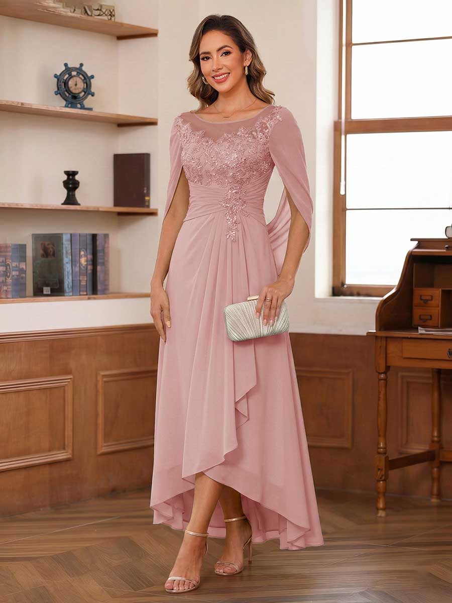 Theodora Belle Dusty Rose back view mother of the bride dress