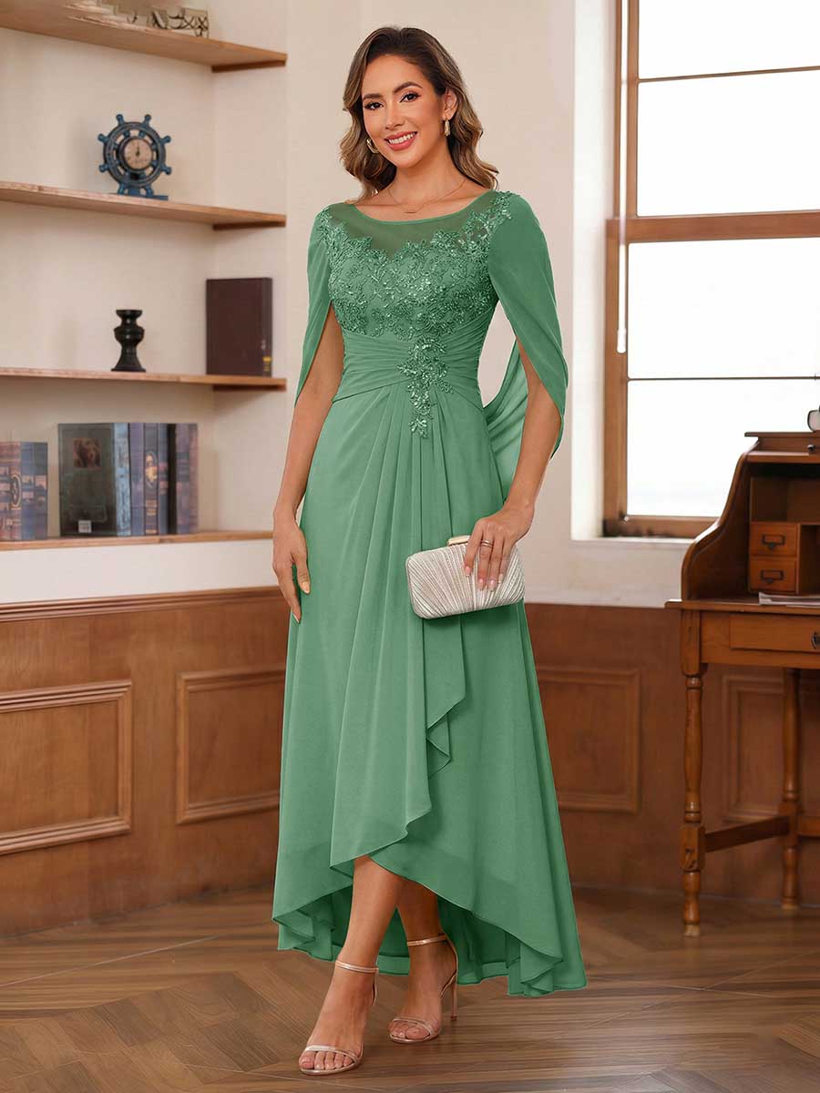 Theodora Belle Eucalyptus front view mother of the bride dress