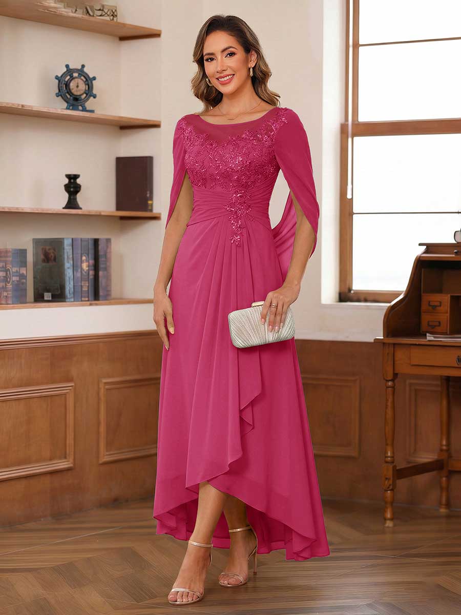 Camille fuchsia front view mother of the bride dress