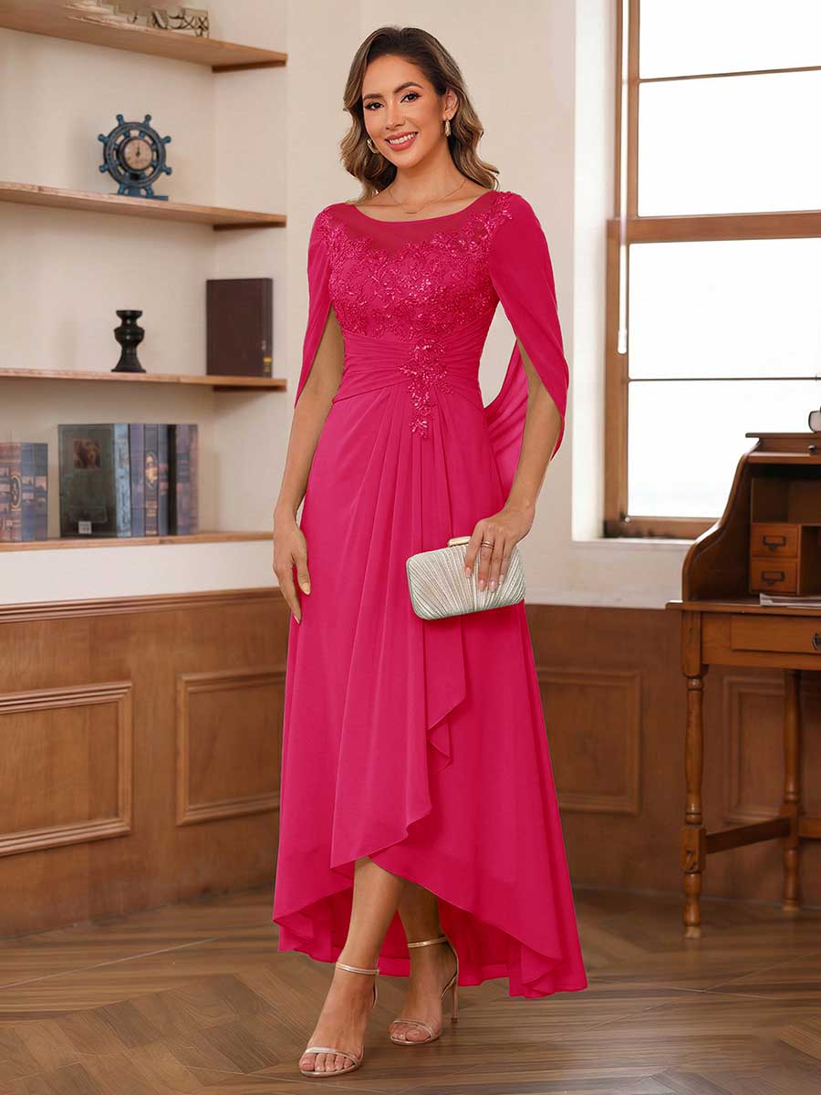 Camille hot pink front view mother of the bride dress