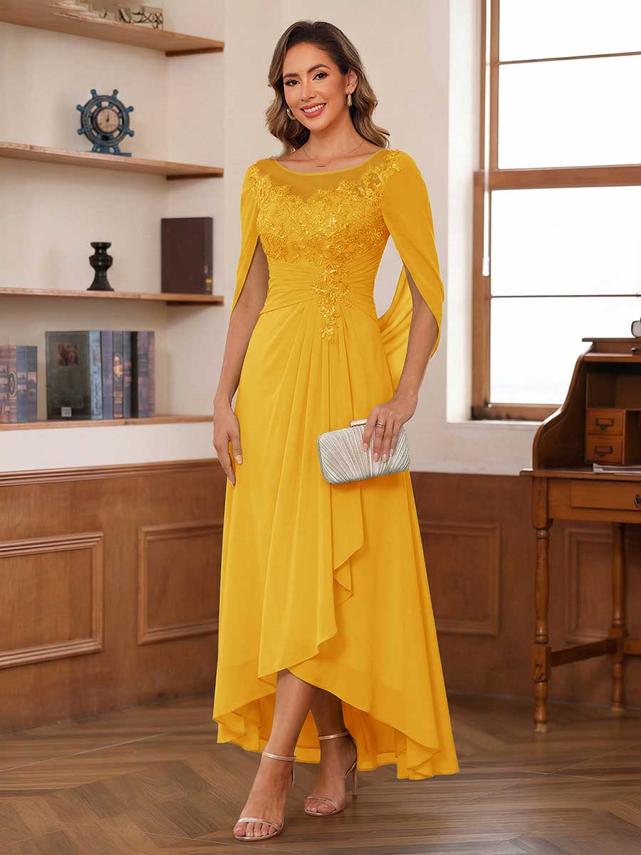 Camille gold front view mother of the bride dress