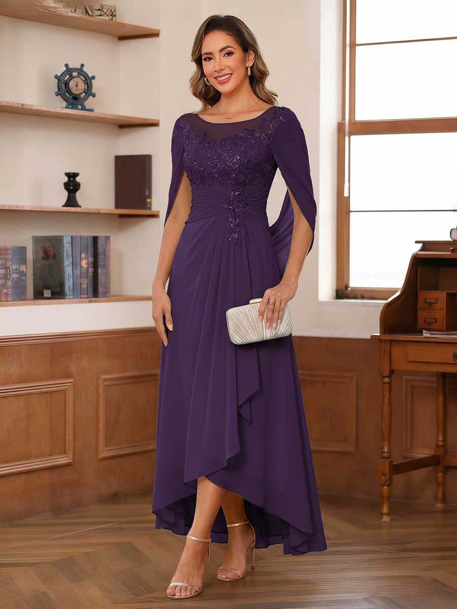 Theodora Belle Grape front view mother of the bride dress