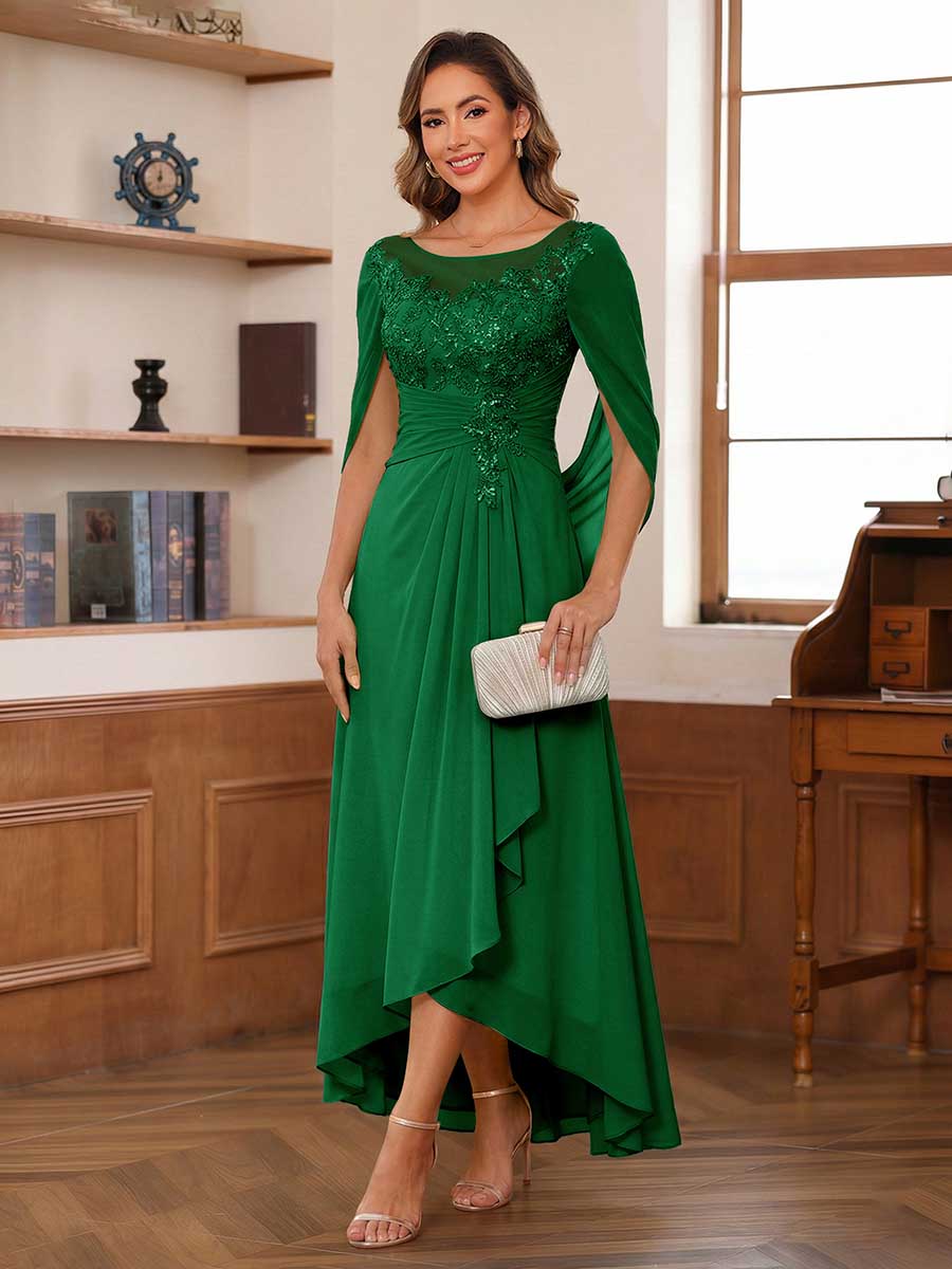 Theodora Belle Forest Green front view mother of the bride dress