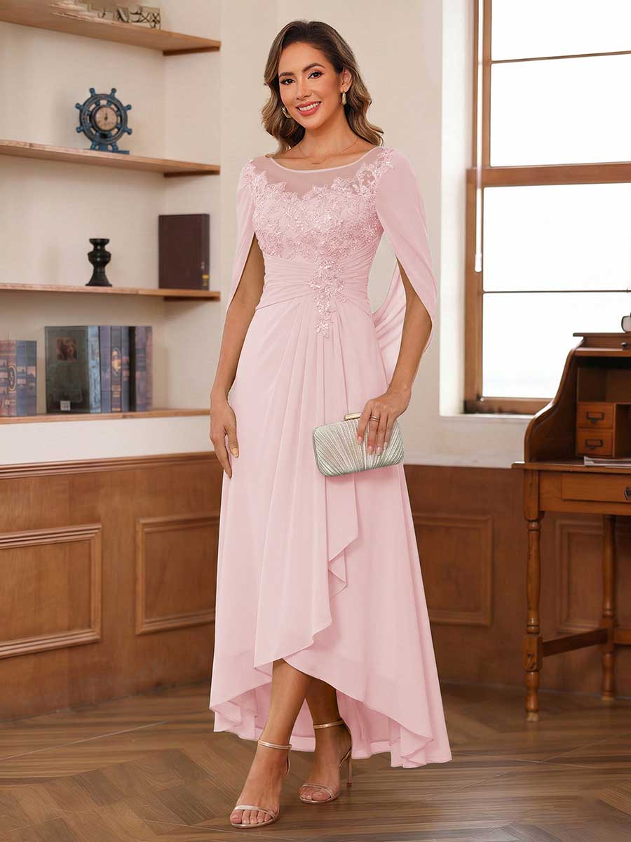 Camille pearl pink front view mother of the bride dress