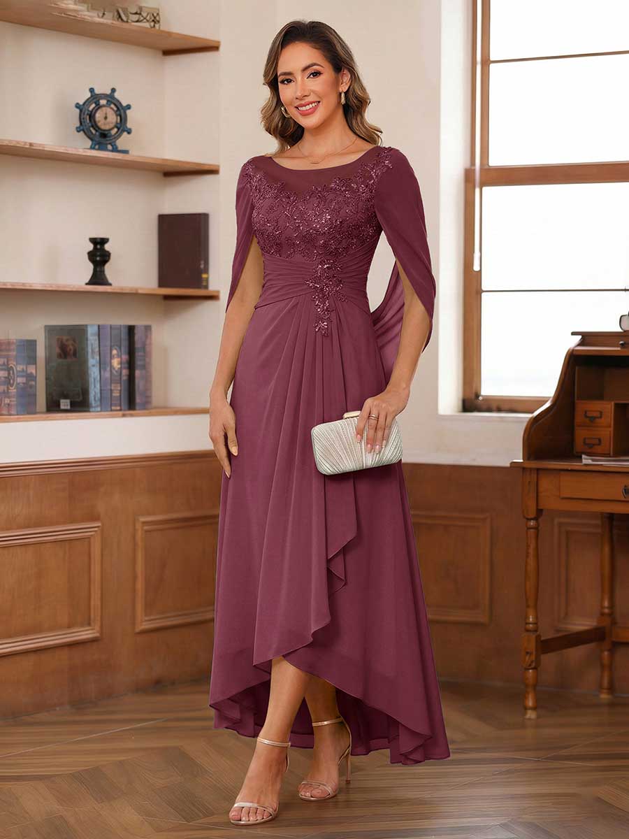 Camille plum front view mother of the bride dress
