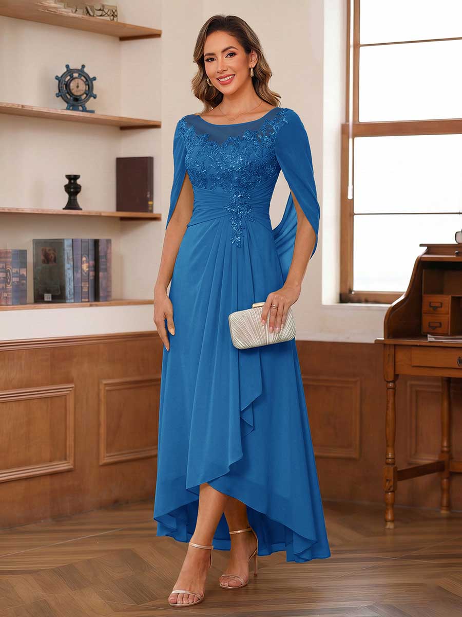 Theodora Belle Ocean Blue front view mother of the bride dress
