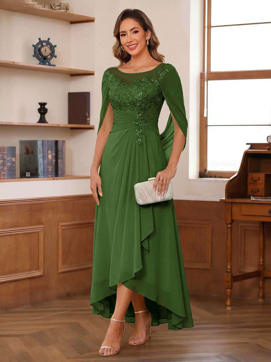 Camille olive green front view mother of the bride dress