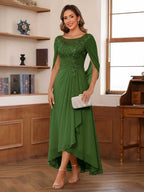 Camille olive green front view mother of the bride dress