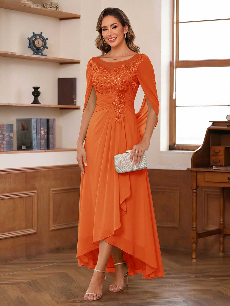 Camille orange front view mother of the bride dress