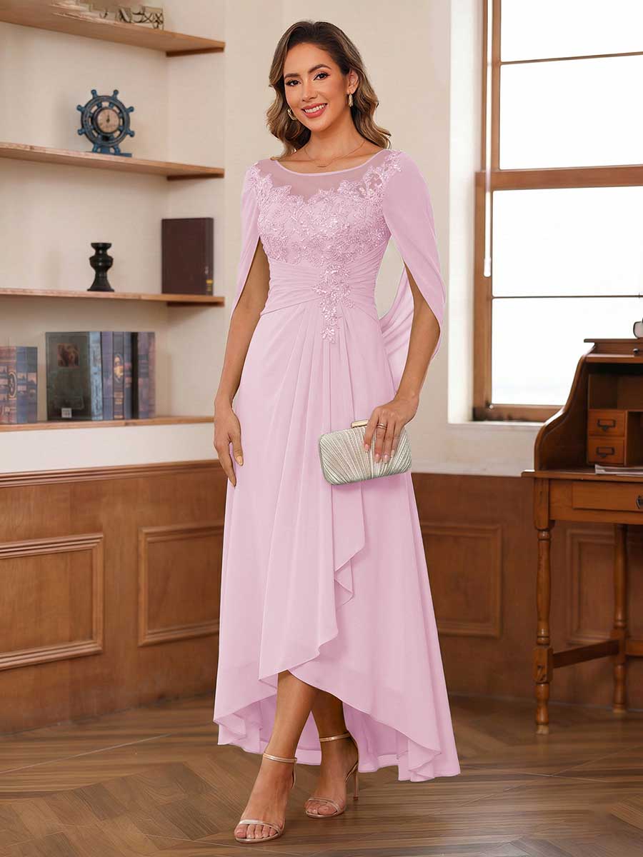 Camille rose pink front view mother of the bride dress