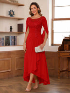 Camille red front view mother of the bride dress
