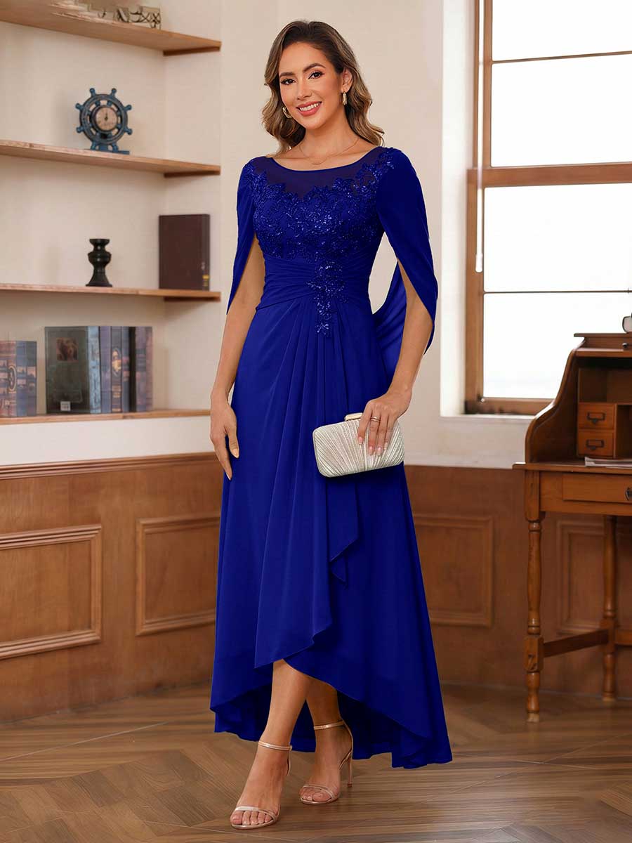 Theodora Belle Royal Blue side view mother of the bride dress