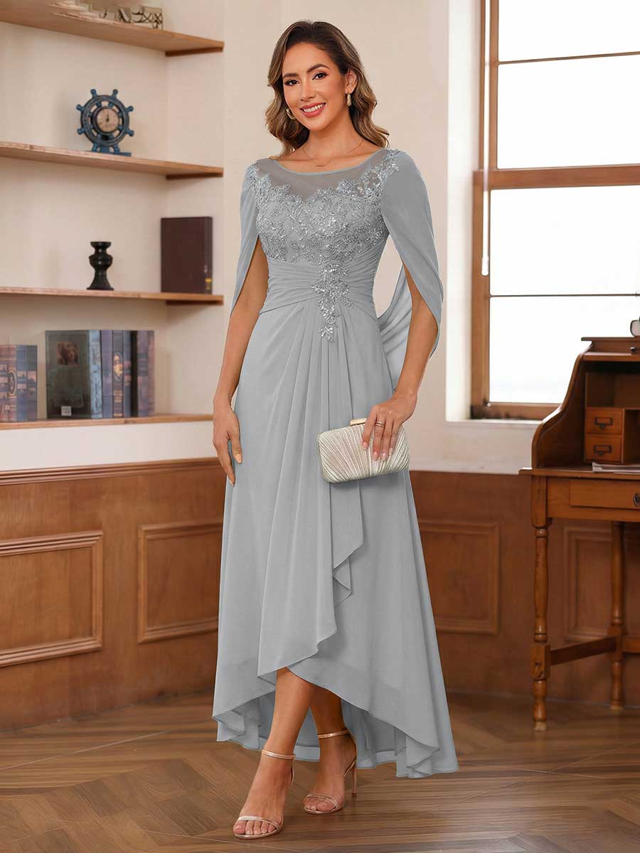 Camille silver front view mother of the bride dress