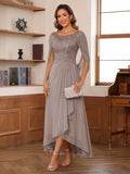 Camille taupe front view mother of the bride dress