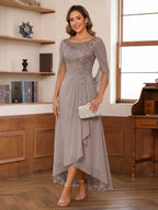 Theodora Belle Taupe front view mother of the bride dress
