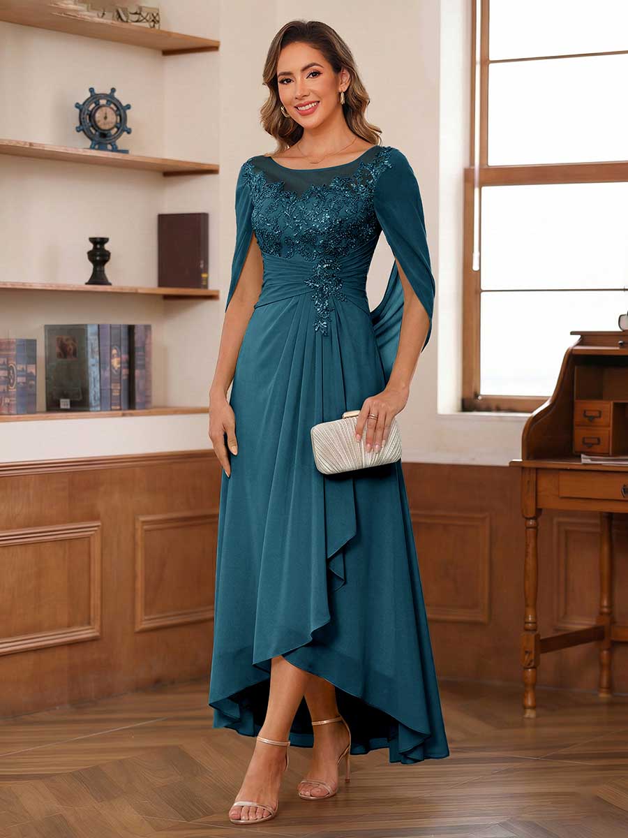 Theodora Belle Teal front view mother of the bride dress